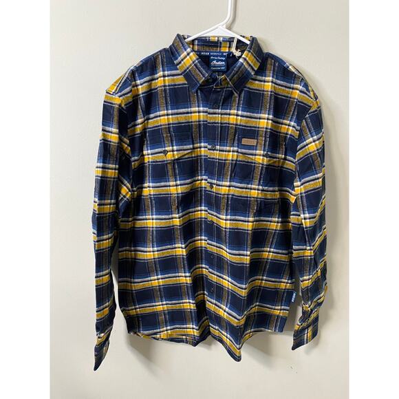 New Indian Motorcycle Men's Arkansas Flannel Plaid Shirt, Navy Size Large - Picture 1 of 4